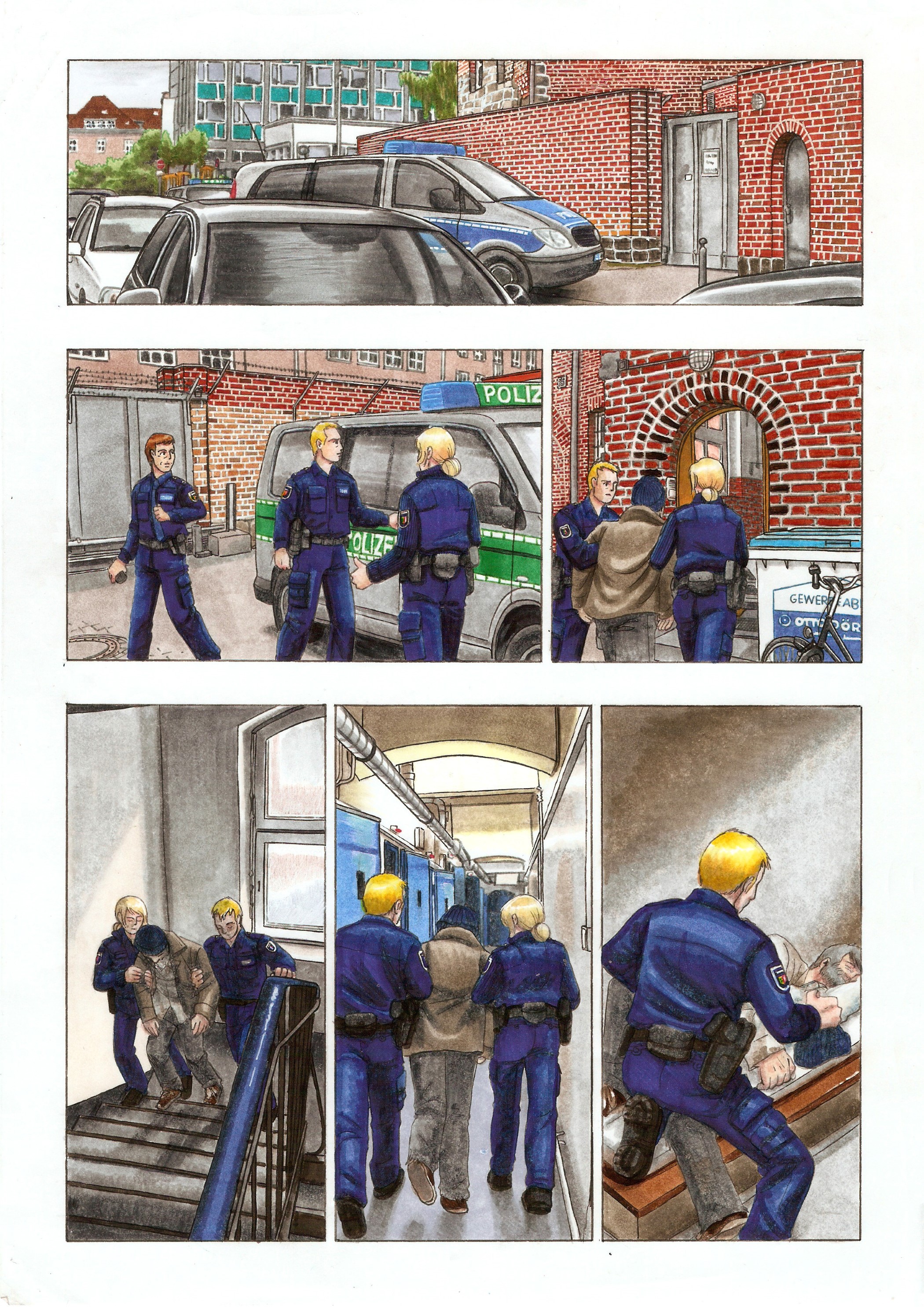 Comic-Seite, Thema: Polizei; von Vanessa Drossel