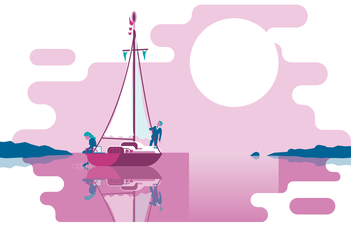 Malte-Knaack-illustration-Bosch-BoschZünder-Flaute-Wirtschaftsflaute-Segelboot-Yacht-Sonnenuntergang-Vektor-Grafik-06.02.2020