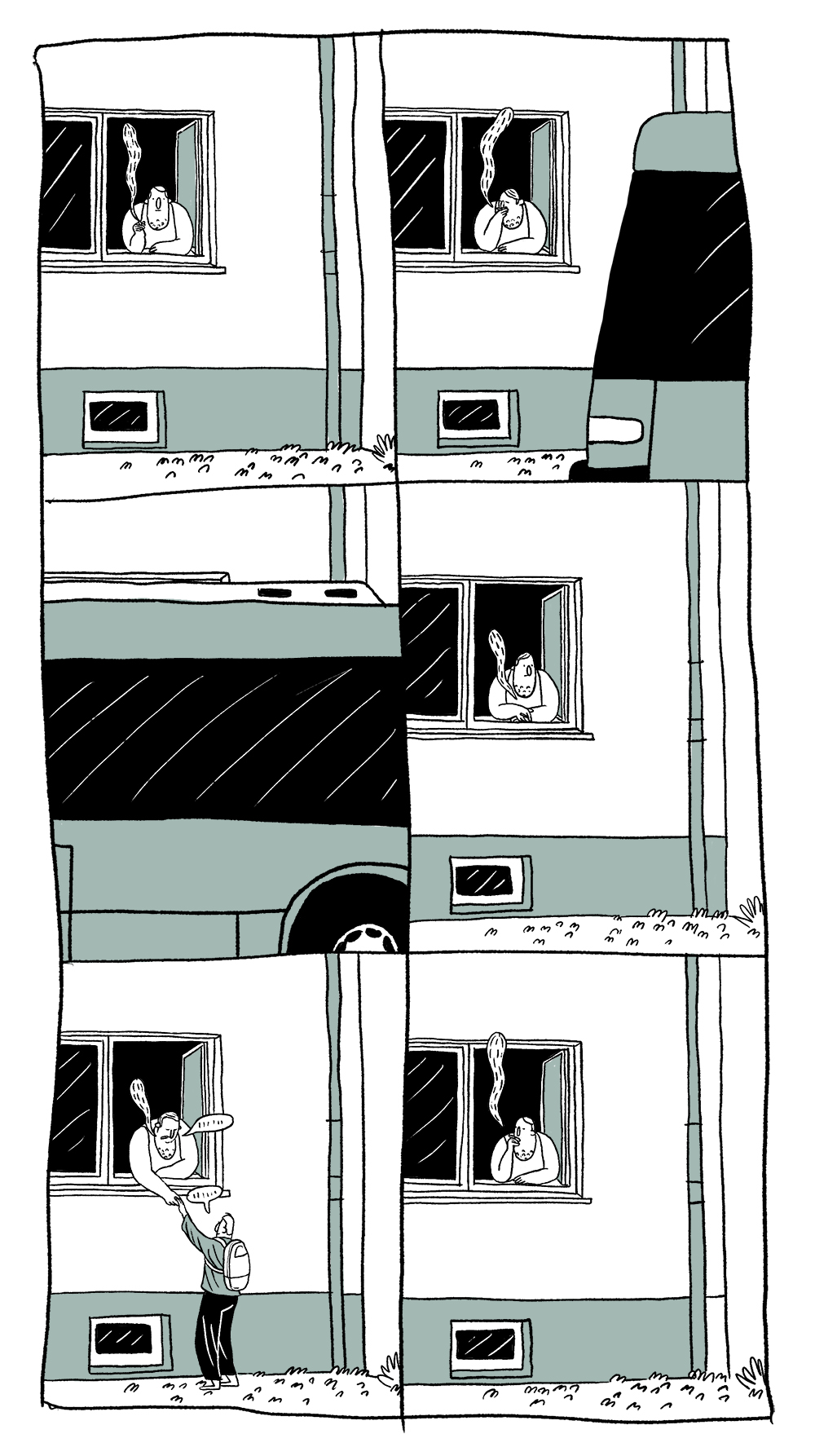 Comic: Mann am Fenster